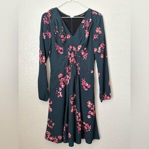 eShakti Floral Long Sleeve V Neck Dress Pink/Green Preppy Boho Wedding Party 2